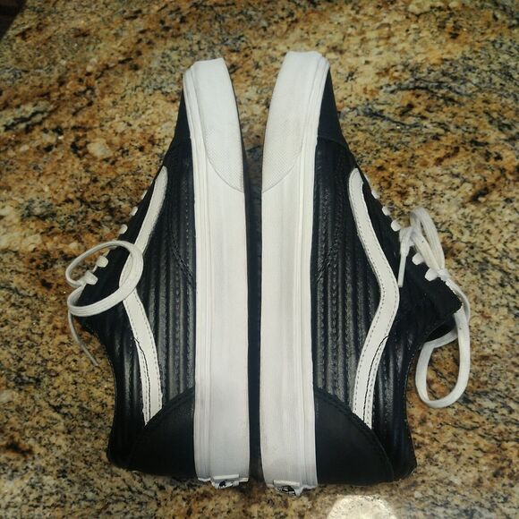 Rare Ribbed Vans Mens Black 500714 Lace Up Low Top Leather Shoes M 7 W 8.5 - Picture 5 of 12